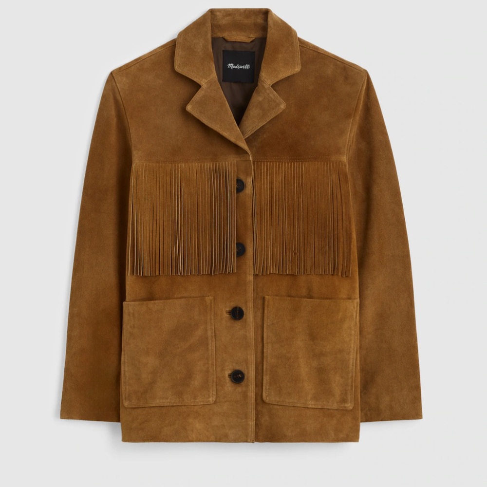 Madewell Fringe Shirt Jacket in Suede New With Tags Small Coastal Cowgirl - Picture 6 of 15